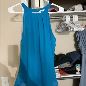 Blue Halter Neck Chiffon Tank Top